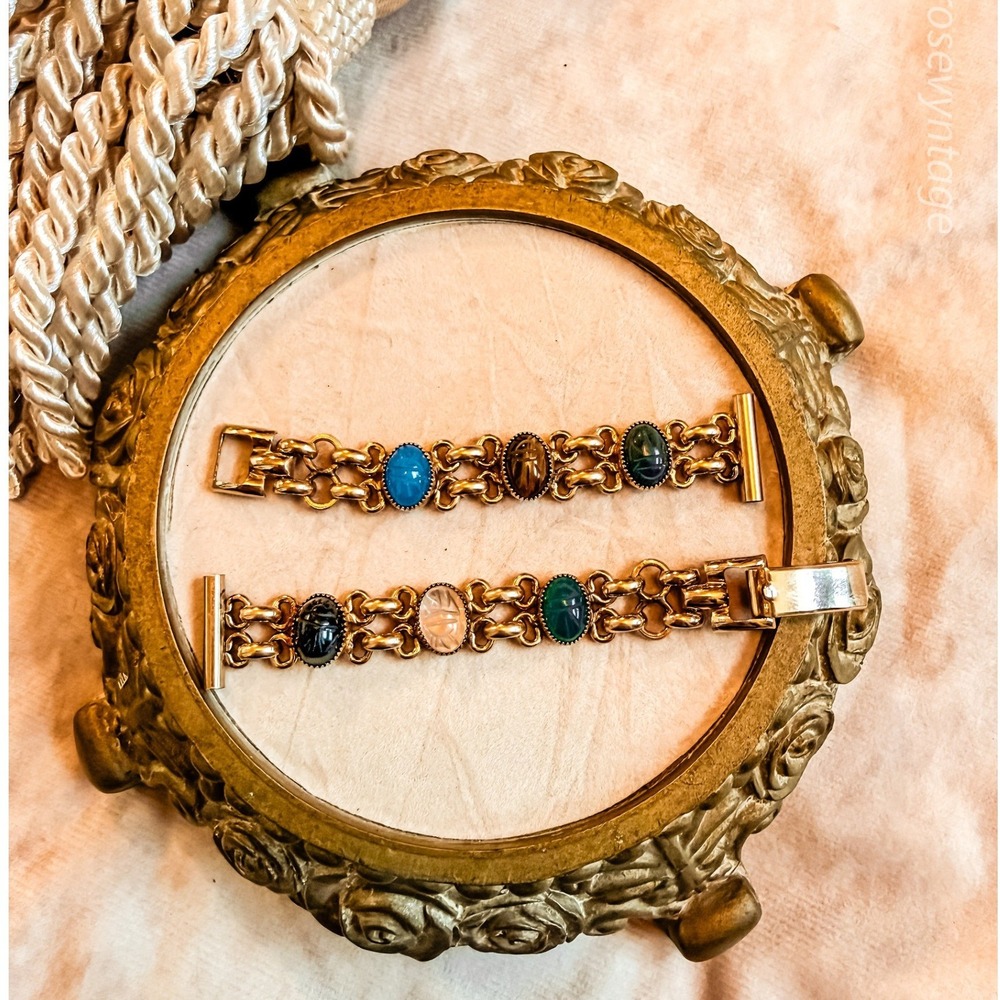 Hadleys Gold Filled and Carved‎ Stone Watch Bracelet